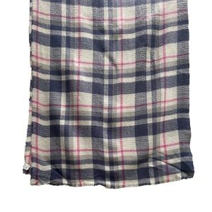 Talbots loose-weave white pink slate blue plaid lightweight blanket scarf 76x27"